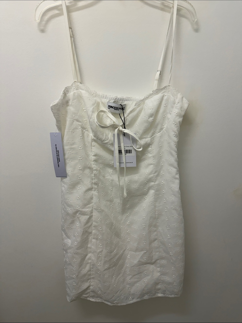 Princess Polly White Eyelet Tie-Front Mini Dress